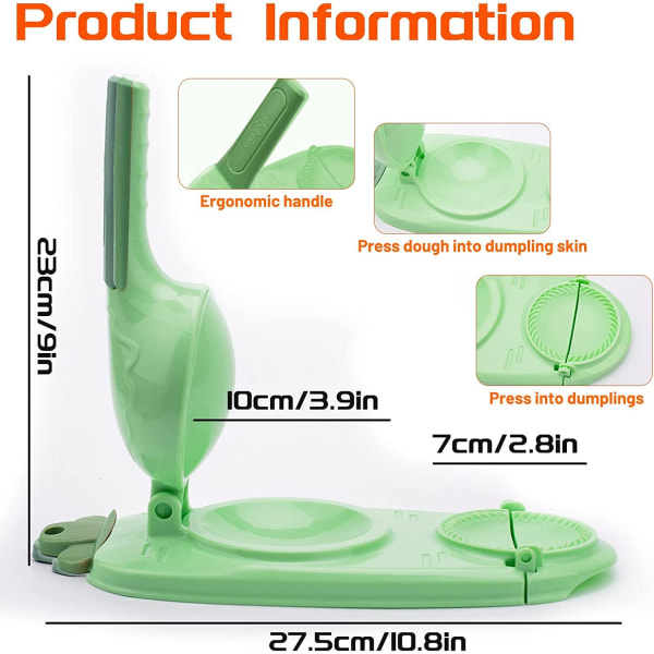 2 i 1 Tortillapresse, manuell dumplingsformmaker|Deigpresse for Empanadas og dumplings|Kjøkkenutstyr for å lage dumplings(Grønn)