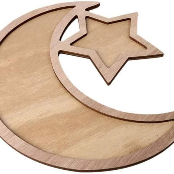 Træ Ramadan Eid Mubarak Dekoration Måne & Stjerner Middagstallerken Til Hjemmet