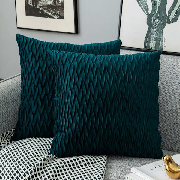 Fløjls pudebetræk 45x45cm til stue sofa, sæt med 6 ensfarvede firkantede pudebetræk soveværelse dekoration, blå grøn KLB