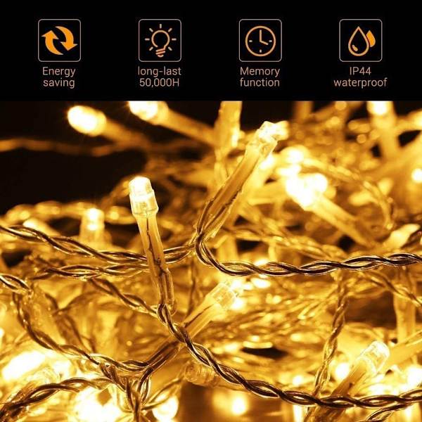 100M LED-ljusslinga varmvit, 8 lampbelysningslägen, ljusslinga KLB