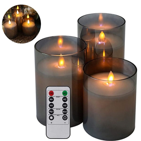Flamlösa flimrande ljus med fjärrkontroll, batteridrivna ljus, KLB