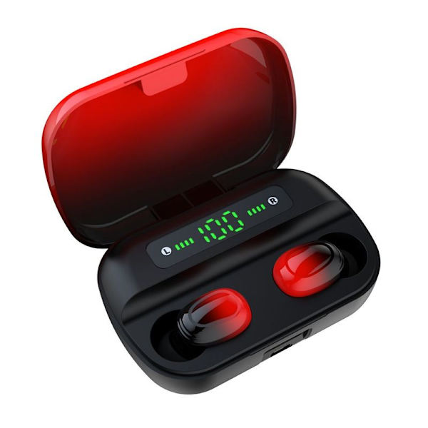 Trådløse Bluetooth 5.0 in-ear-hovedtelefoner, IPX7 vandtætte, sort rød