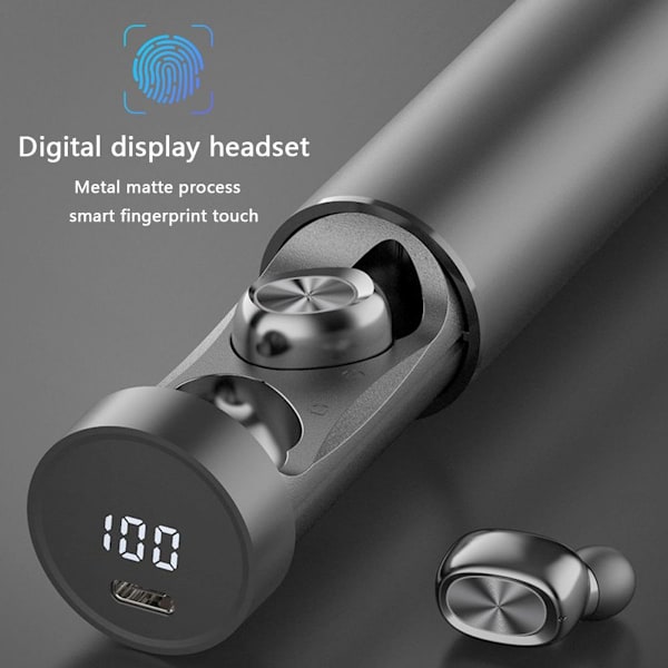 Bluetooth trådlösa sport-headset med LED-display grå