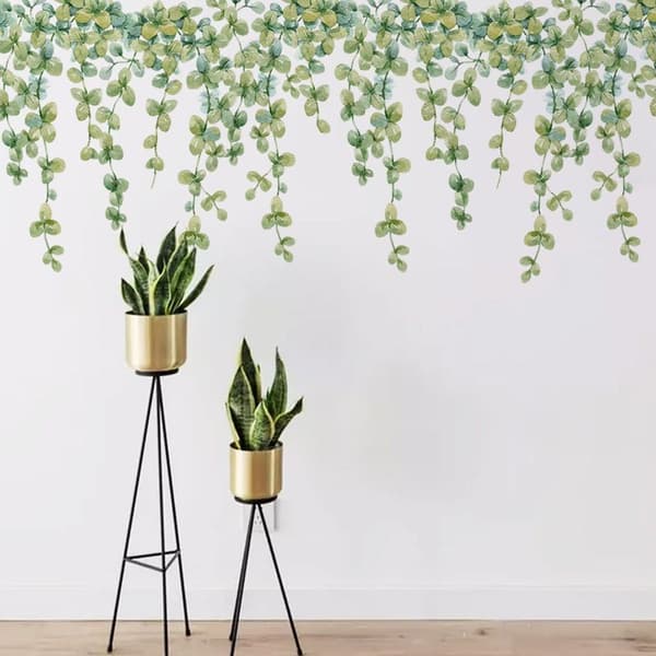 Färska gröna eukalyptusblad väggdekaler, fönsterdekaler i glas