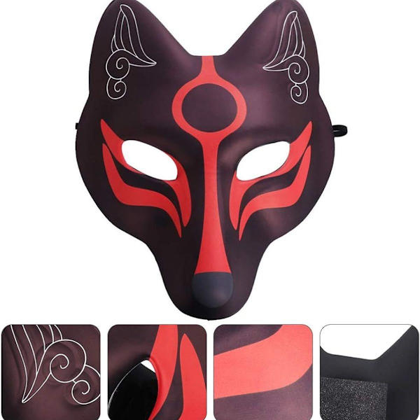 Fox japanske Kabuki Kitsune masker for menn, kvinner og barn Maskerade kostyme KLB