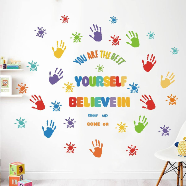 Fargerike inspirerende sitater Veggklistremerker Paint Splash Handprint Wall Stickers KLB