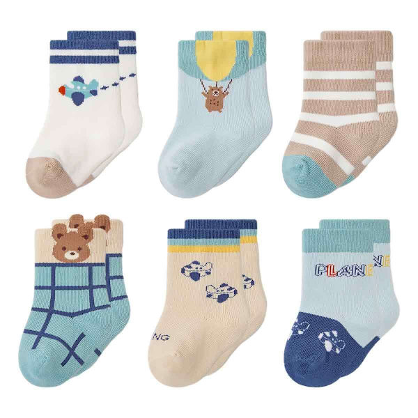 6 par/låda blå höstbebisbjörn med tecknad tryck, 6-8cm KLB