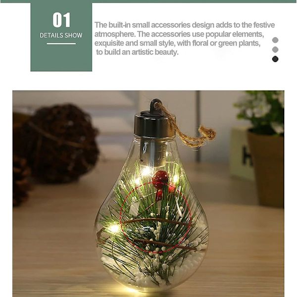 Paket med 6 LED transparenta julgranskulor, juldekorationer. KLB
