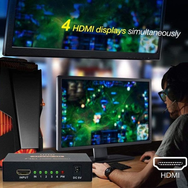 HDMI splitter 1 i 4 ut, ett minutt fire linjers 4k HD-skjerm