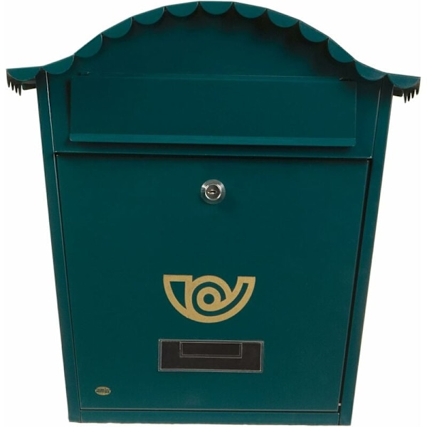 Outdoor Wall Mounted Steel Mailbox Capacity DIN A4 Format Easy Installation with Lockable Protective Roof with Name Window, Green, Alloy Steel KLB