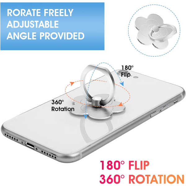 5 stk (Bat Silver Edge) Finger Ring Holder, Mobiltelefon Ring Holder, 360° 180° Rotasjon Universell Metall Finger Holder, Telefon Kickstand Kompatibel med