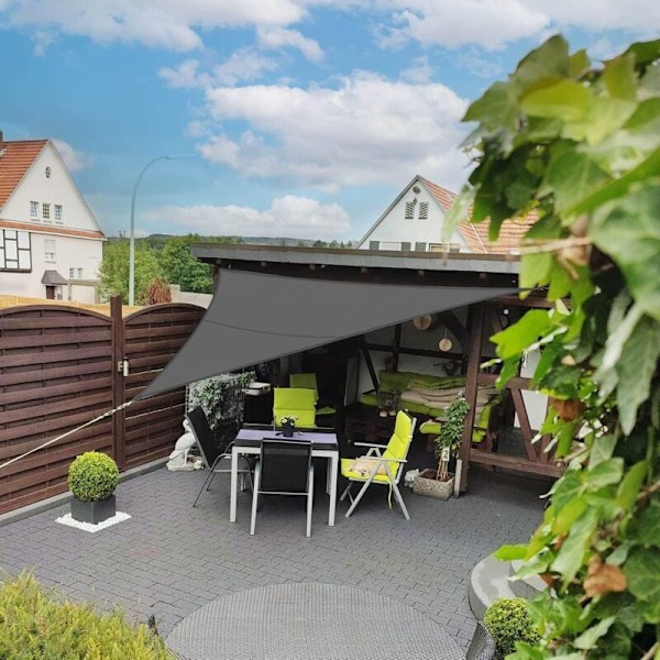 Trekantet Solsejl 4x4x5.7m Vandtæt Skyggeklud UV-beskyttelse til Terrasse Have, Terrasse, Udendørs, Balkon, Grå Farve KLB