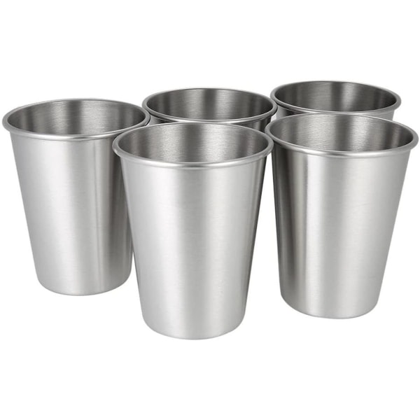 Pakke med 5 kopper i rustfritt stål, kopper i rustfritt stål, stablebare kopper, 350 ml