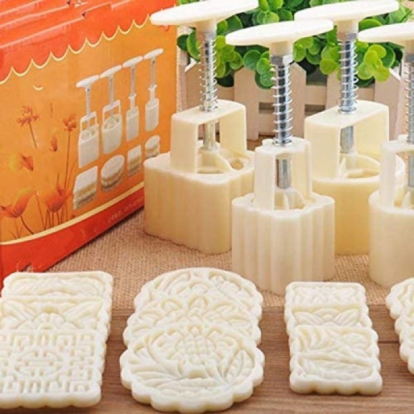 Månekakeform DIY Baking 4 sett 12 stykker runde og firkantede former