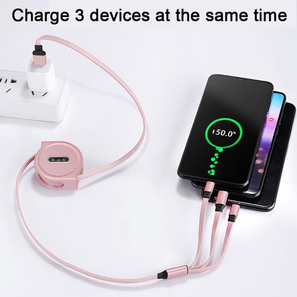 3 i 1 Teleskopisk Opladningskabel til Apple Android Pink