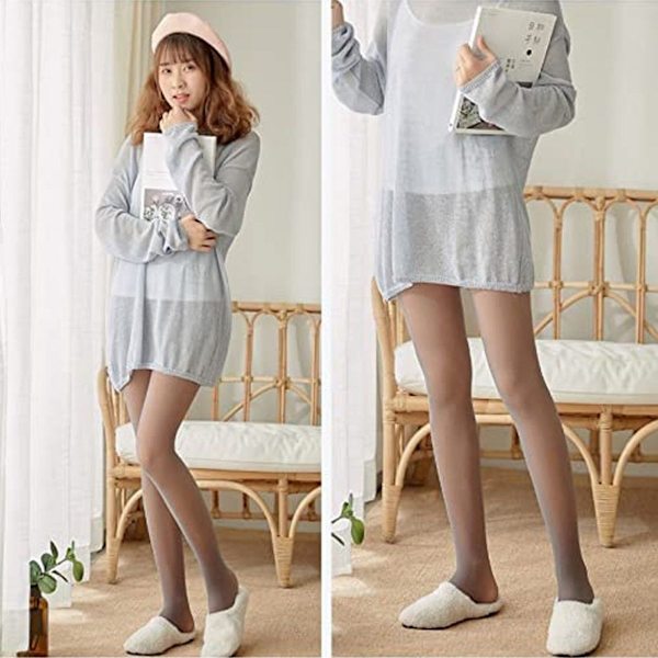 Opak vintertermiska tights med hög midja, fleece, grå - connecting KLB