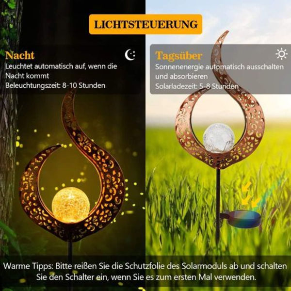 Solcellelampe for utendørs bruk, 2-pakning metall hul LED-stake dekorative