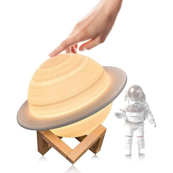 Månelampe 3D natlys dæmpbar, Papasbox 15cm LED Saturn lampe med