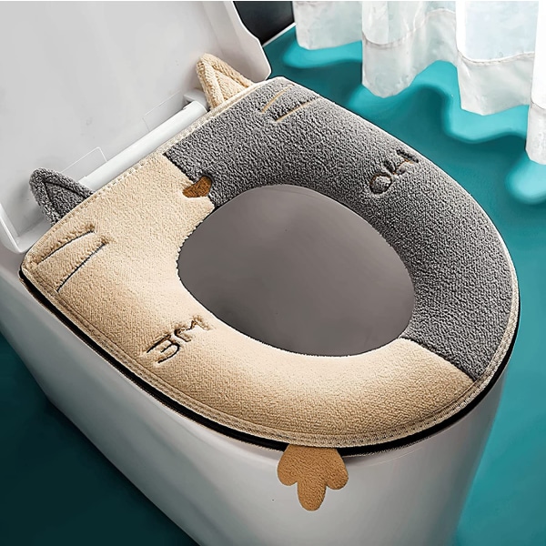 (grå)Toalettsetepute,toaletttrekk på baderom,toalettvarmer,myk og varm toalettsetepute kan rengjøres og gjenbrukes.