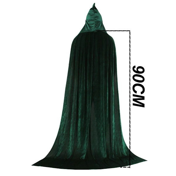 Unisex kostume med hætte og fuld længde kappe. Mørkegrøn