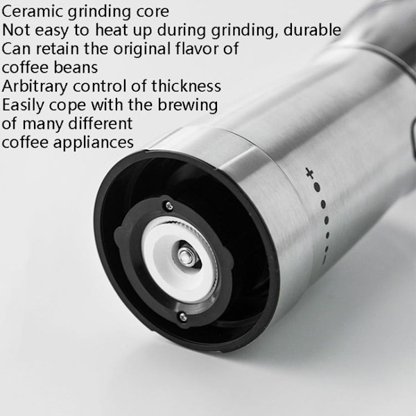 USB-oppladbar kaffemaskin, elektrisk kaffekvern (rustfritt stål)