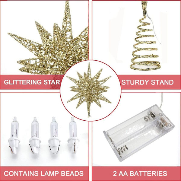Poinsettia Juletræstop 3D Geometrisk Stjerne Dekorativ LED KLB