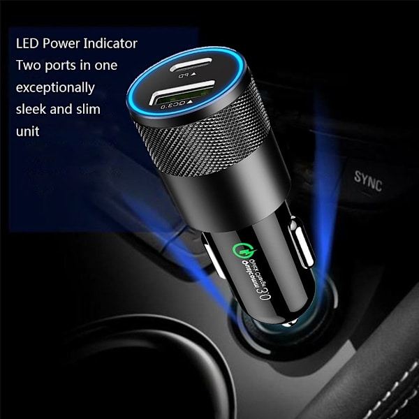 Auton laturi PD USB -auton laturi 2 porttia virransyötöllä MacBook KLB:lle