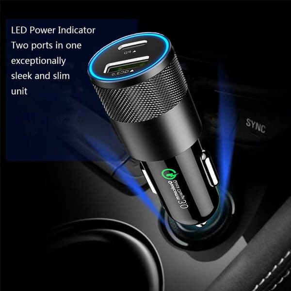 Billader for bil PD USB billader 2 porter med strømforsyning for MacBook KLB