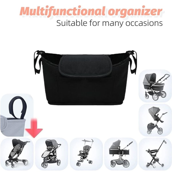 Barnvagn Organizer Bag for Mom, Baby Trolley Bag - Svart KLB