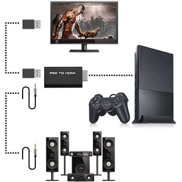 PS2 til HDMI Audio Video Konverter Adapter PS2 til HDMI Konverter Adapter med 3,5 mm