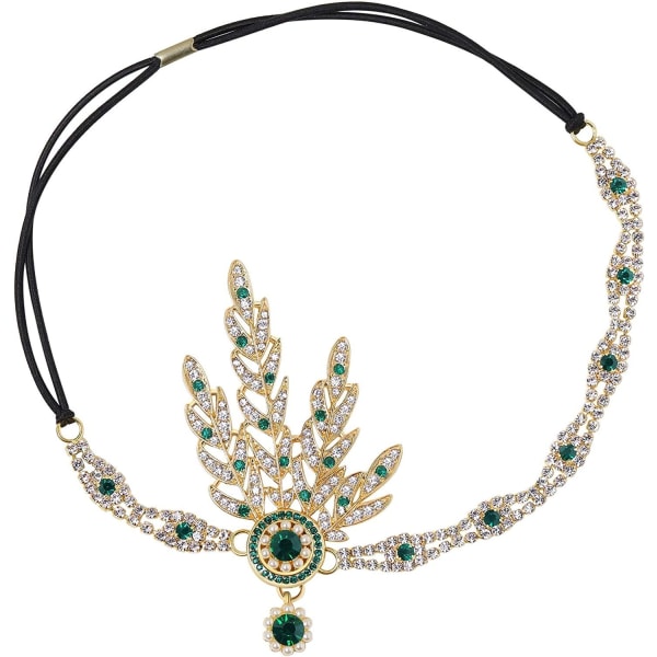 1920-talls tilbehør Pannebånd Kostyme Klaff Fancy Dress Krystall Pannebånd Gatsby Pannebånd Kunstinspirerte Pannebånd fra 1920-tallet Leaf Crown Pearl (grønn)