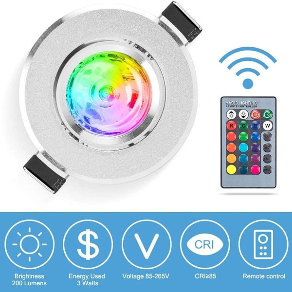 LED-downlight 5 st RGB flerfärgade ljuskällor med fjärrkontroll 220V 16 färger