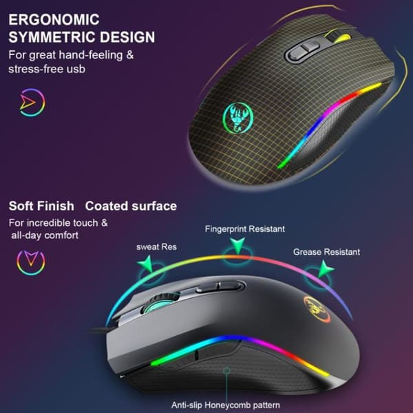 RGB-baggrundsbelyst gamingmus, kablet, ergonomisk