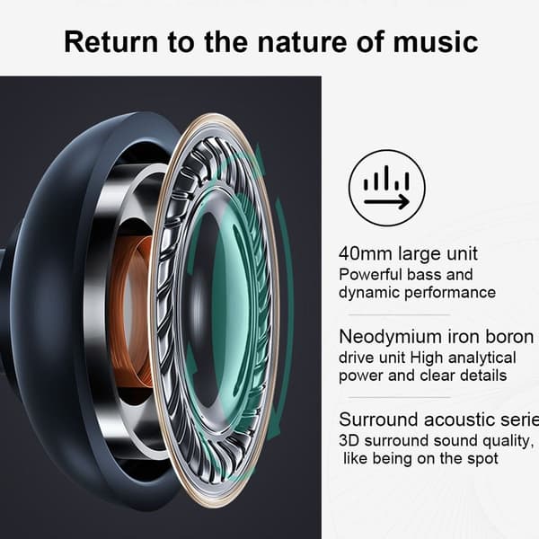 Bluetooth-hovedtelefoner foldbare trådløse, HiFi stereo-headset hvid