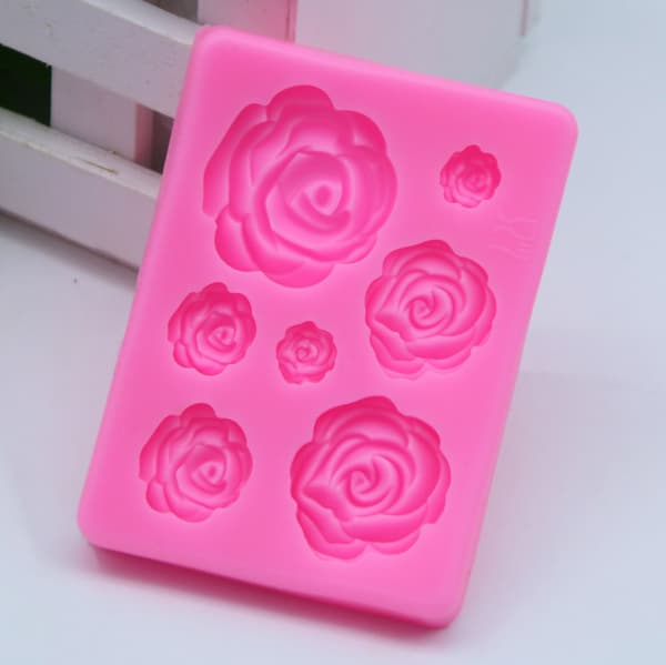 Lille, mellem og stor 7 stykker 3D roser og blomster silikoneforme flip sukker chokolade kage sæt form