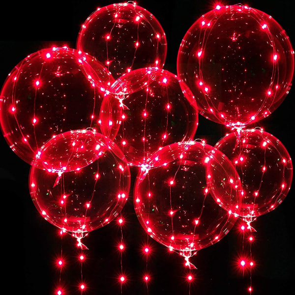 Opplyste ballonger, 10 pakker 24-tommers Valentine Bobo-ballonger med 9,8 fot LED-lys for valentinsdag bryllup jul bursdagsfest (rød)