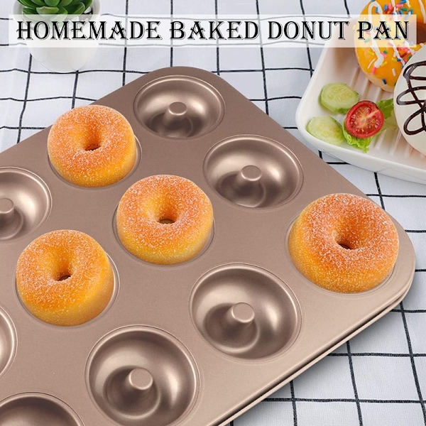 Donutform, 12 kopper genanvendelig kulstofstål muffinform, guld anti