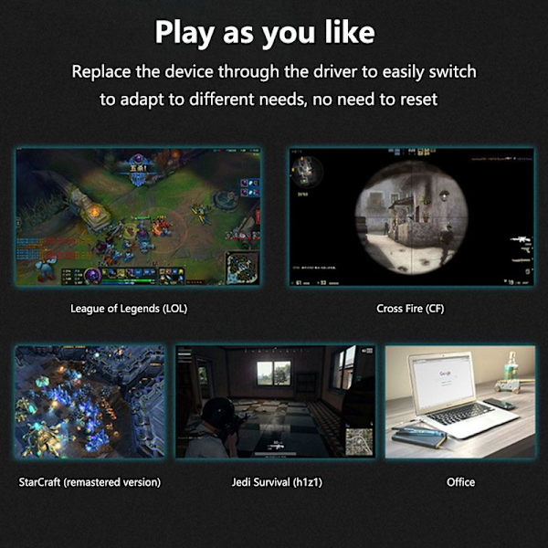 Gaming mus med led-lys, programmerbar, ergonomisk