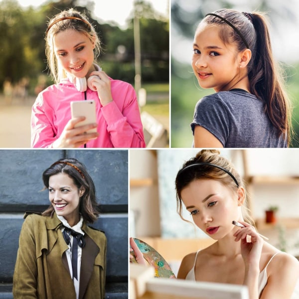 6 stykker vanlige hodebånd i plast Tannende kam pannebånd DIY hårbånd Skinny pannebånd for kvinner jenter