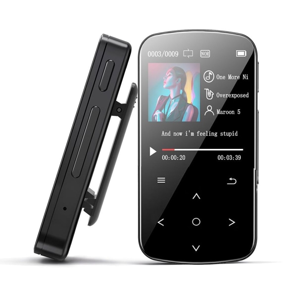 AGPTEK MP3-spiller Bluetooth 5.0 Sport 32GB med 1,5 tommers TFT fargeskjerm, KLB