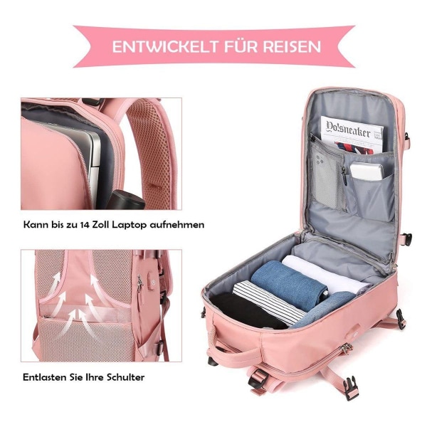 Reseryggsäck för kvinnor, vandringsryggsäck med kapacitet för 15,6 tum laptop