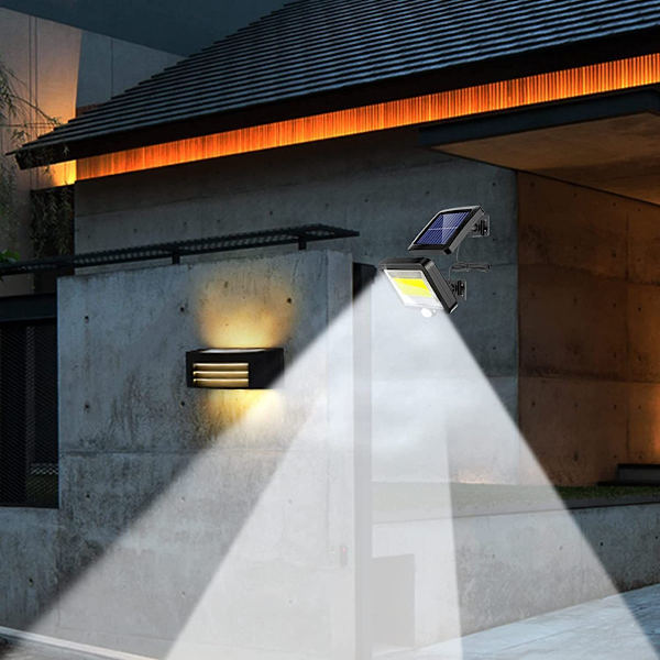 Solcelleflomlys med 100 LED, solcellelamper med bevegelsessensor, IP65 vanntett