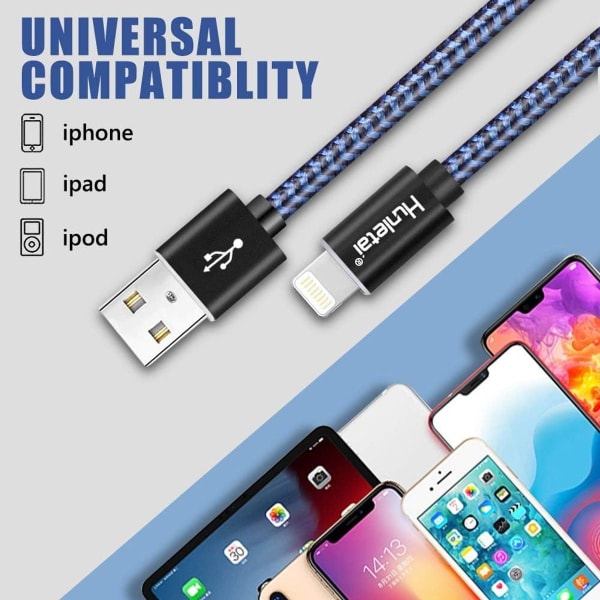 iPhone-kabel [2m/3-pakning] Lynkabel, iPhone-lader, nylonflettet KLB