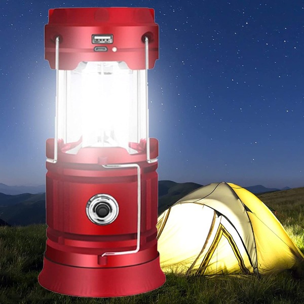 Bärbar LED Camping Lykta - Ultra Bright USB Uppladdningsbar Solar Lantern