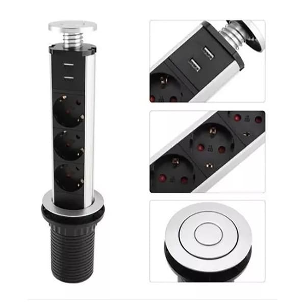 Desktop stikkontakt Multifunktionel 3 stik 2 USB porte Moderne KLB