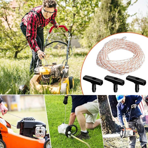 Käynnistysnaru Bensiinikäyttöiseen Ruoholeikkuriin, Nylon-kaapeli, 3 Ruoholeikkurin Kahvalla, Ruoholeikkurin Puutarhatyökalut (10 m44 mm) KLB