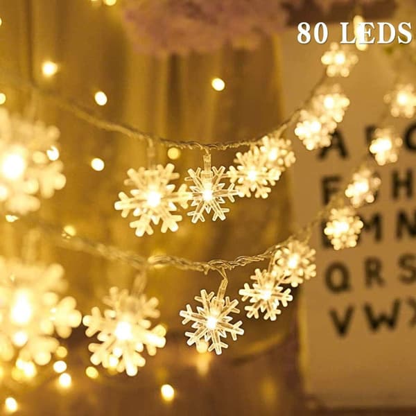 Fe lys snøfnugg 10m 80 LED julebatteri fe lys innendørs KLB