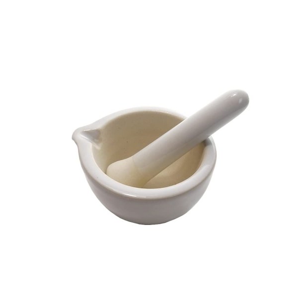 Sett med 1 morter med støter | 60 ml | i porselen | Ideell for laboratoriet