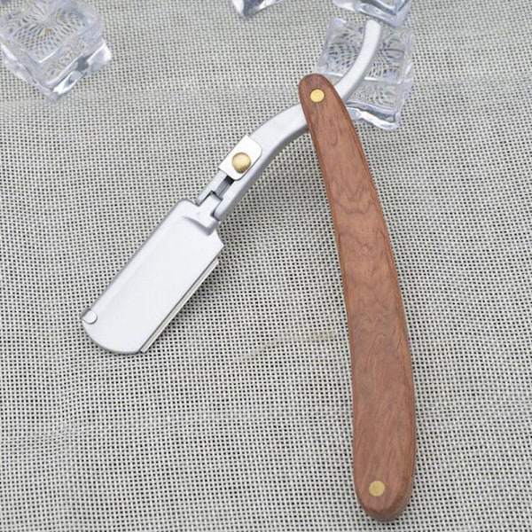 Barberkniv med ægte træhåndtag og klingeholder