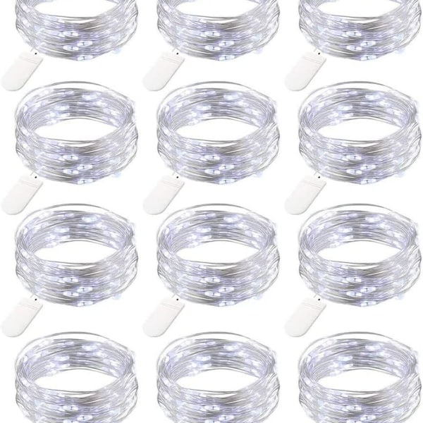 12 stk. batteridrevne mini LED-lyskæder, 20 LED kobbertrådslys, 2 m ba
